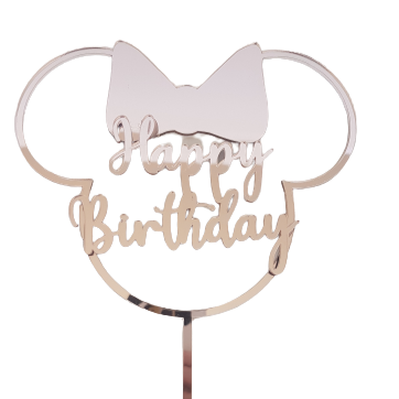 CAKE TOPPER ESPEJO ROSE GOLD MINNIE MOUSE + NOMBRE